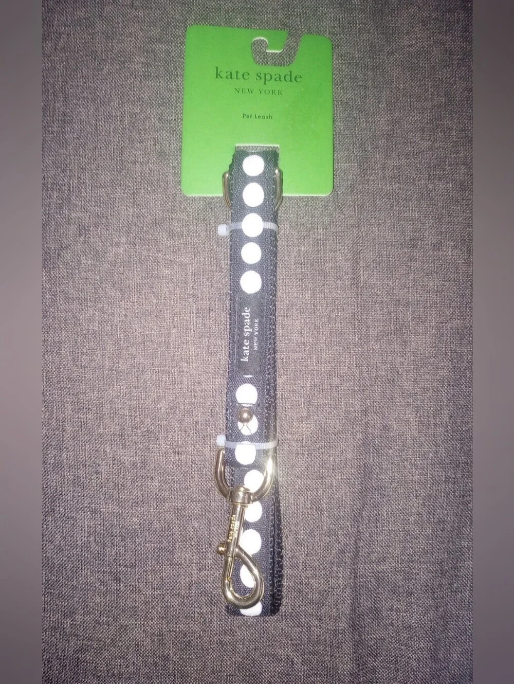 kate spade Black and White Polka Dot Dog Leash with Gold Hardware